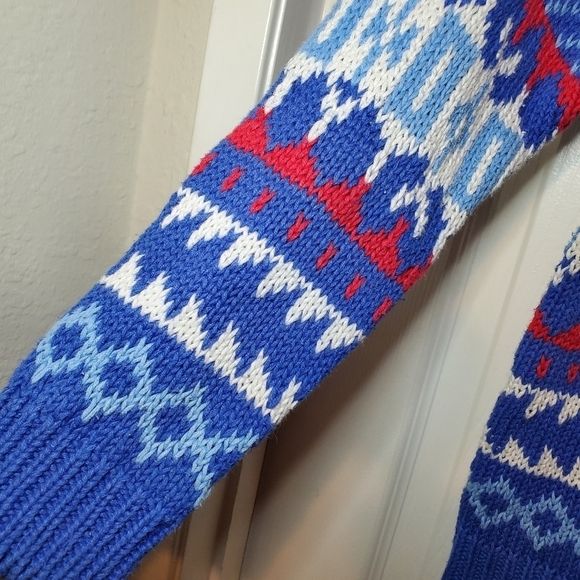 Vintage Neil Martin Mens Sweater Blue Red Medium Holiday - Picture 4 of 11